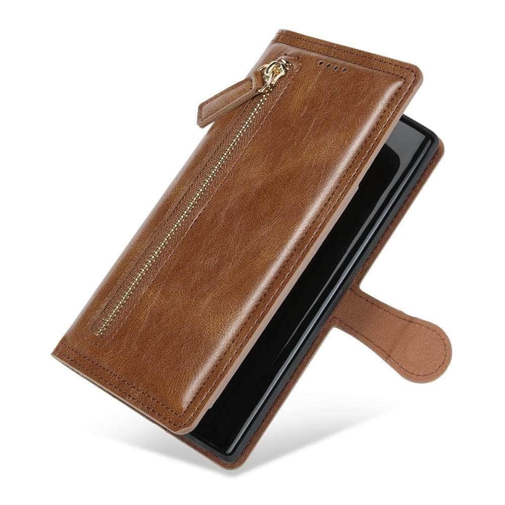 Casebuddy Dark Brown / Samsung S23 Galaxy S23 Zipper Leather Flip Case