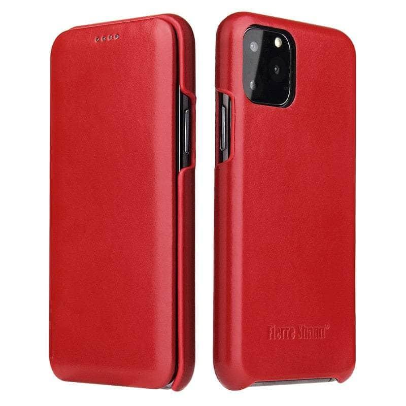Casebuddy Red / iPhone14 Pro Max iPhone 14 Pro Max Genuine Leather Magnet Flip Case