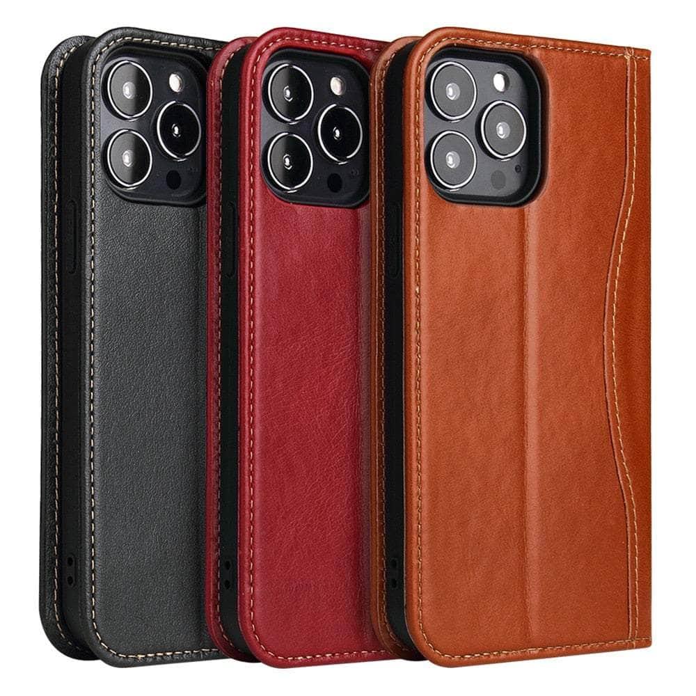 Casebuddy iPhone 14 Pro Real Genuine Leather Magnetic Flip Cover