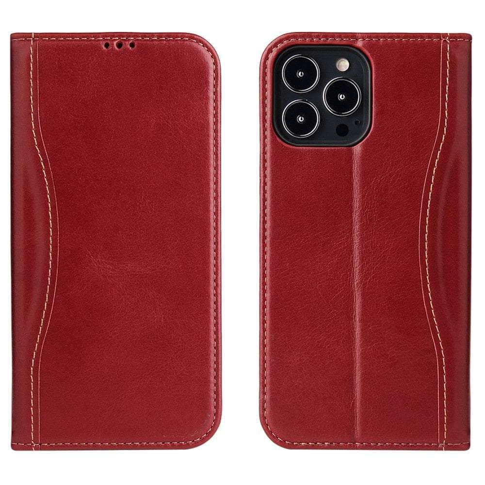 Casebuddy red / for iPhone 14 Pro iPhone 14 Pro Real Genuine Leather Magnetic Flip Cover