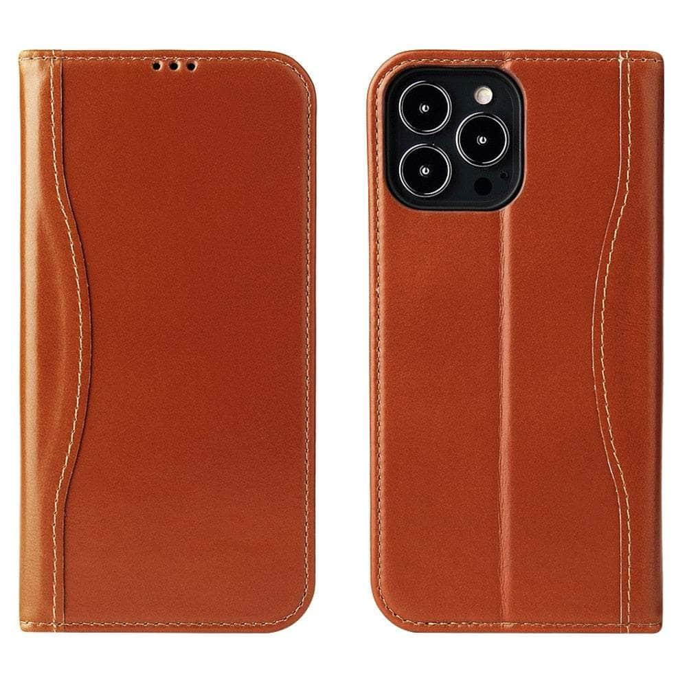 Casebuddy brown / for iPhone 14 Pro iPhone 14 Pro Real Genuine Leather Magnetic Flip Cover