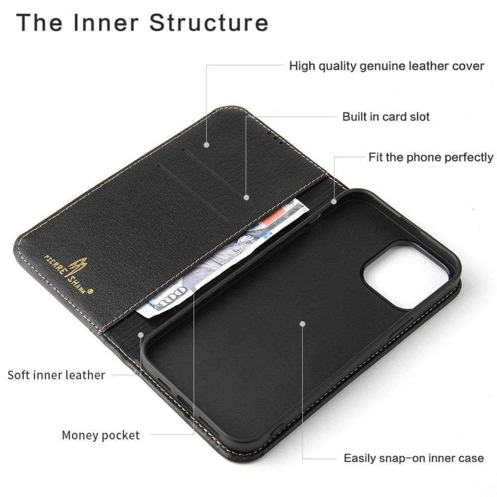 Casebuddy iPhone 14 Pro Real Genuine Leather Magnetic Flip Cover