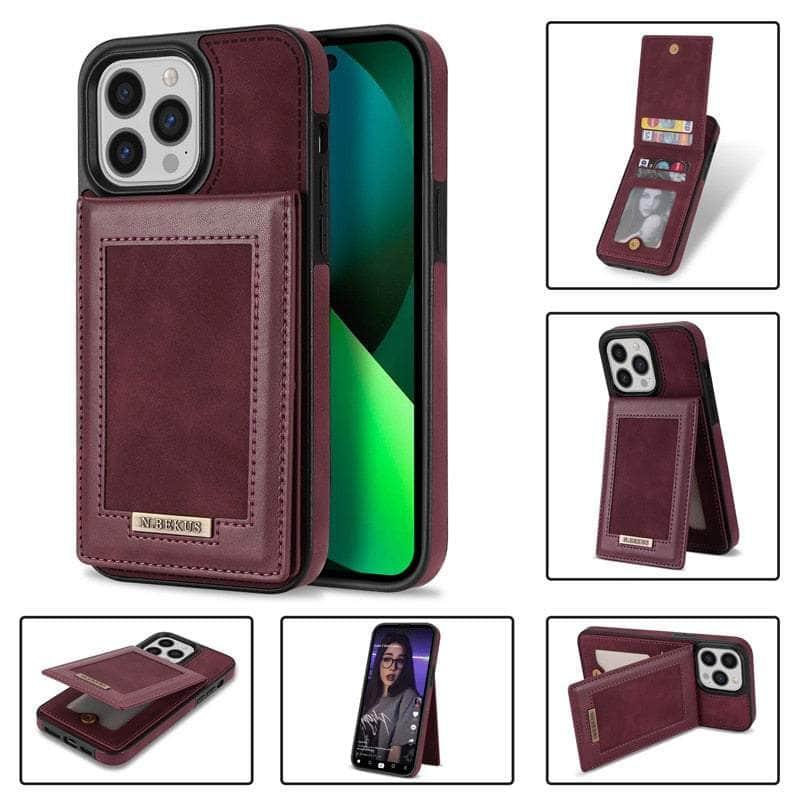 Casebuddy zong / iPhone 14 Pro Luxury Vegan Leather iPhone 14 Pro Wallet Card Slots Holder