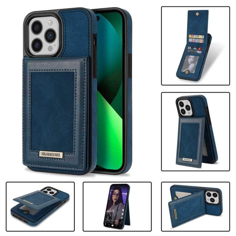 Casebuddy lan / iPhone 14 Pro Luxury Vegan Leather iPhone 14 Pro Wallet Card Slots Holder