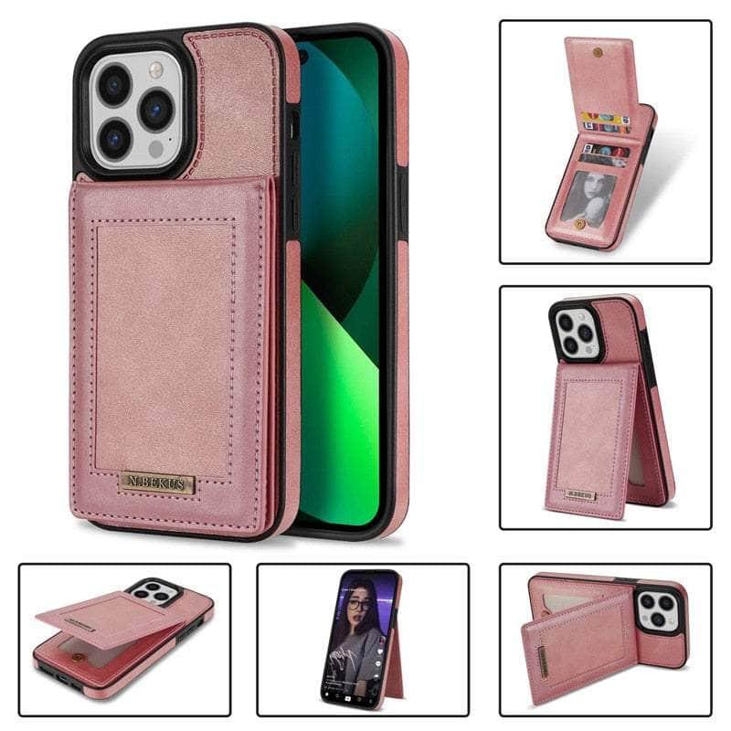 Casebuddy fen / iPhone 14 Pro Luxury Vegan Leather iPhone 14 Pro Wallet Card Slots Holder