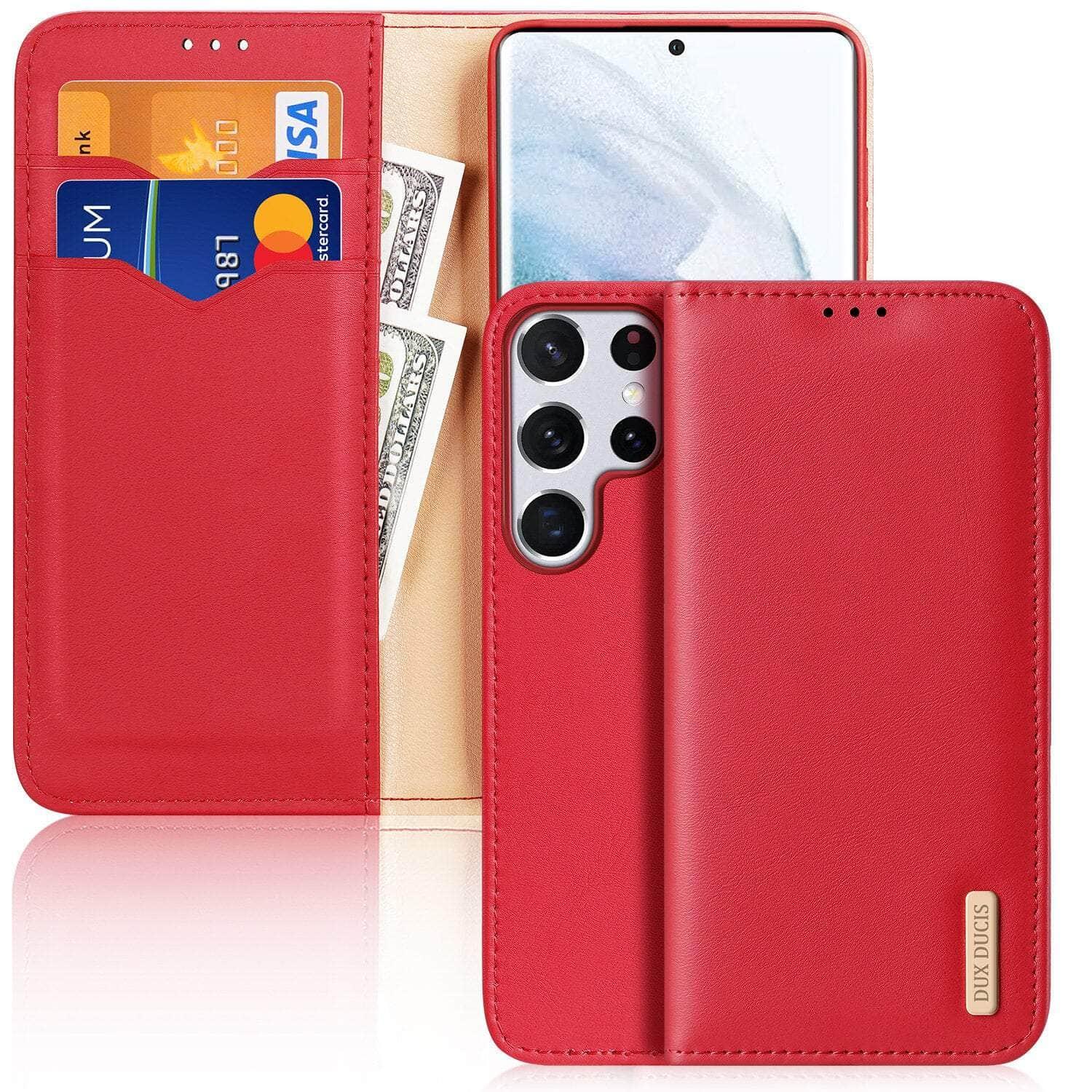Casebuddy Red / For Galaxy S23 Ultra Real Genuine Galaxy S23 Ultra Leather Cases