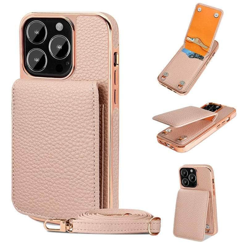 Casebuddy Pink / For iphone 14 pro Vietao Luxury Leather Wallet iPhone 14 Pro Cover
