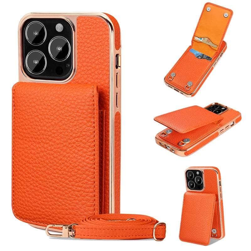 Casebuddy Orange / For iphone 14 pro Vietao Luxury Leather Wallet iPhone 14 Pro Cover