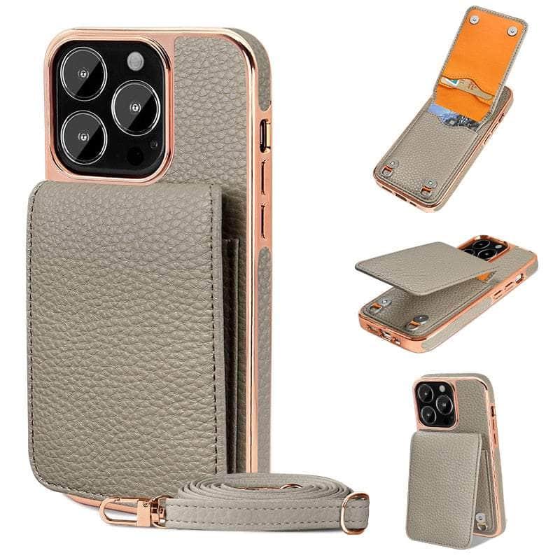 Casebuddy Gray / For iphone 14 pro Vietao Luxury Leather Wallet iPhone 14 Pro Cover