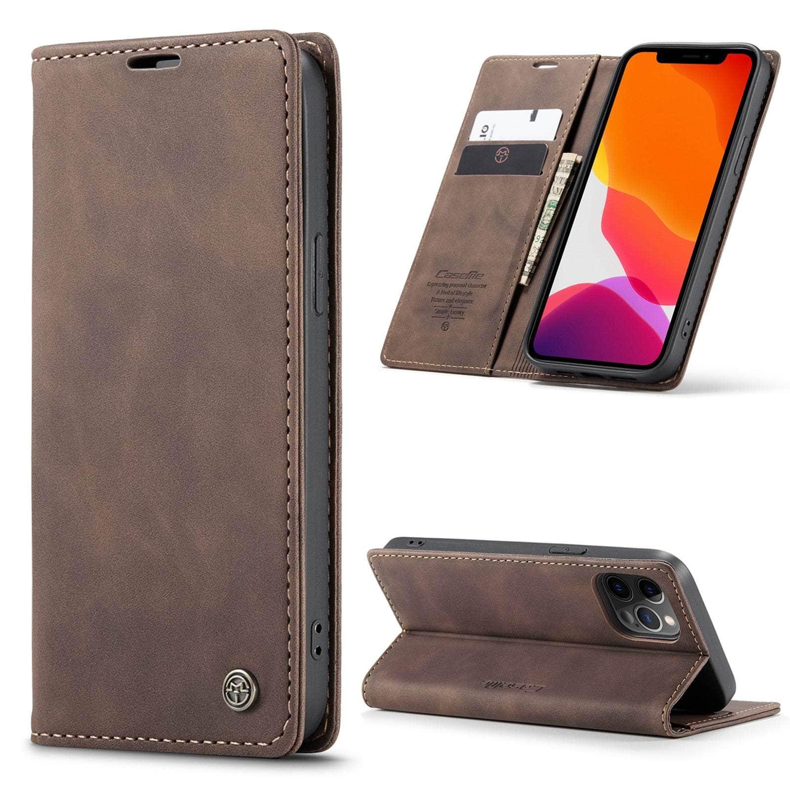 Casebuddy For iPhone 14 Pro / Camel CaseMe iPhone 14 Pro Retro Magnetic Card Leather Wallet