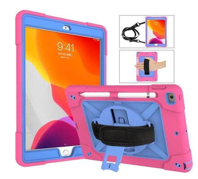 CaseBuddy Casebuddy RoseRed  Blue Conelz iPad 10.2 2019/2020 (iPad 7/8) Heavy Duty Rugged Shockproof 360 Rotatable Kickstand Hand Strap Case