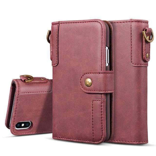 CaseBuddy Australia Casebuddy For iPhone 12 Pro / Wine red Cow Leather iPhone 12 Flip Wallet Case