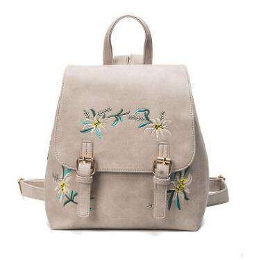 DIDA BEAR Women Leather Backpacks School Rucksack Embroidery Flowers - CaseBuddy