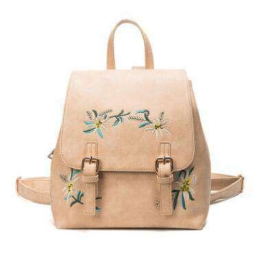 DIDA BEAR Women Leather Backpacks School Rucksack Embroidery Flowers - CaseBuddy