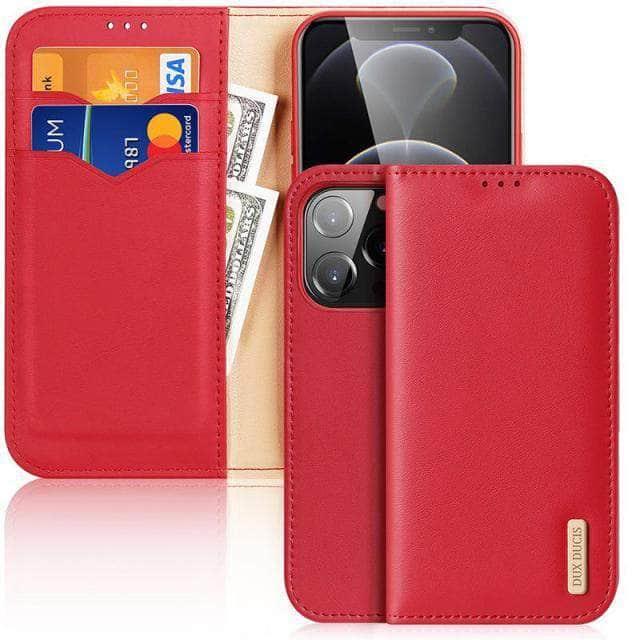 CaseBuddy Australia Casebuddy For Iphone 13 Mini / Red Dux Ducis Genuine Leather iPhone 13 Mini Wallet Case
