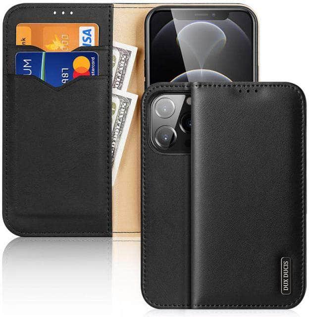CaseBuddy Australia Casebuddy For Iphone 13 Mini / black Dux Ducis Genuine Leather iPhone 13 Mini Wallet Case