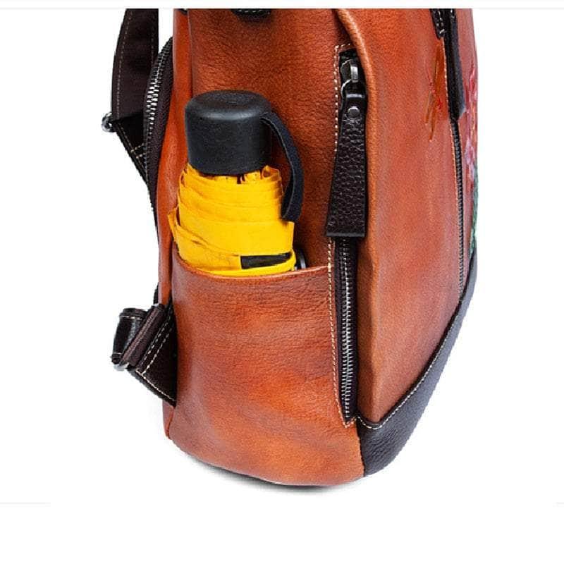 Casebuddy Flower Pattern Vintage Genuine Leather Backpack