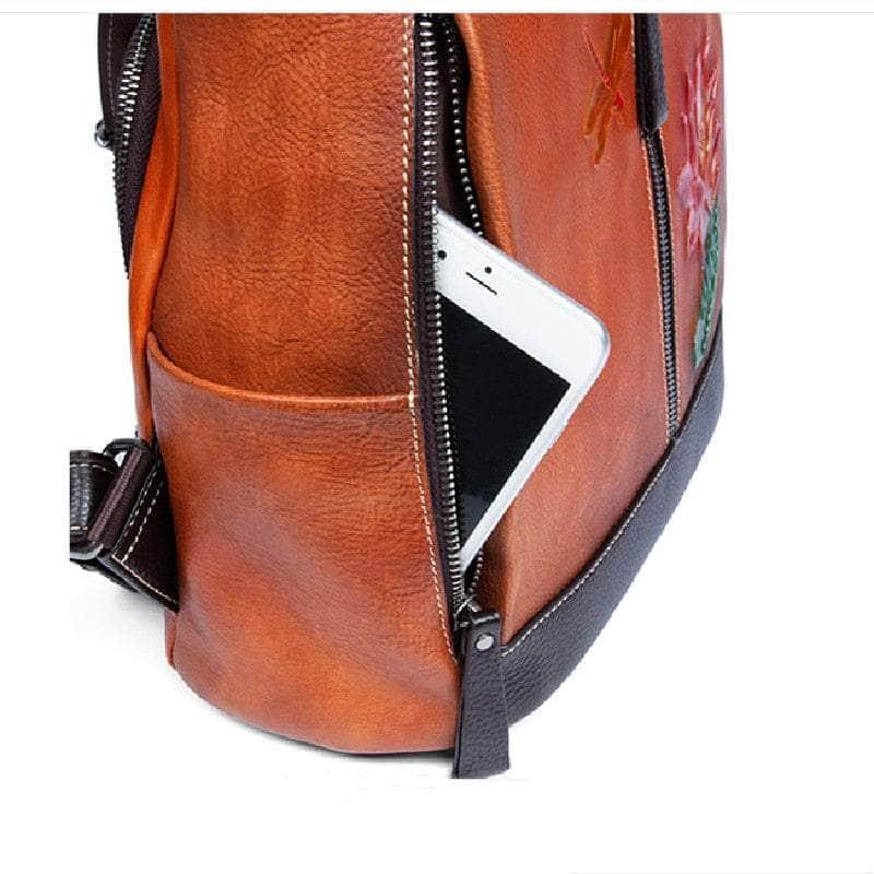 Casebuddy Flower Pattern Vintage Genuine Leather Backpack