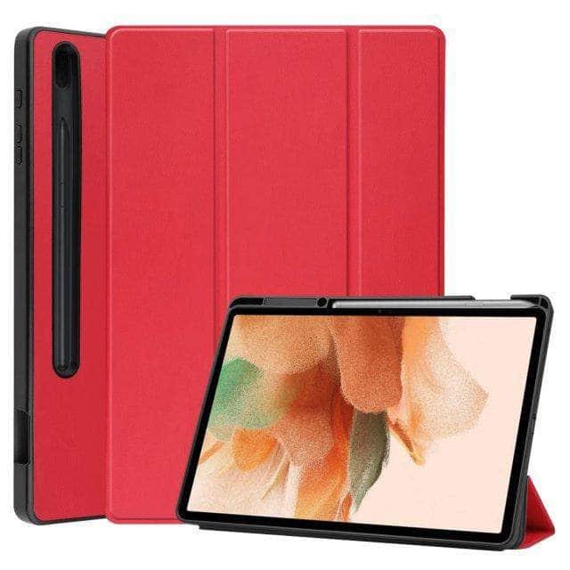 CaseBuddy Australia Casebuddy Red Galaxy Tab S7 Lite T730 T735 Ultra Tri-Fold Hard Shell Smart Cover