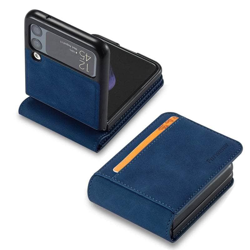 Casebuddy For Samsung Z Flip 3 / Blue Case Galaxy Z Flip 3 Luxury Leather Wallet