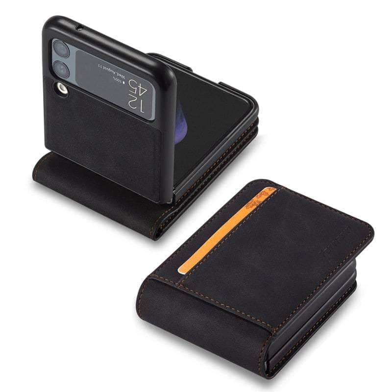 Casebuddy For Samsung Z Flip 3 / Black Case Galaxy Z Flip 3 Luxury Leather Wallet