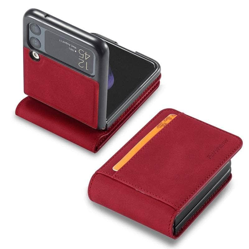 Casebuddy For Samsung Z Flip 3 / Red Case Galaxy Z Flip 3 Luxury Leather Wallet