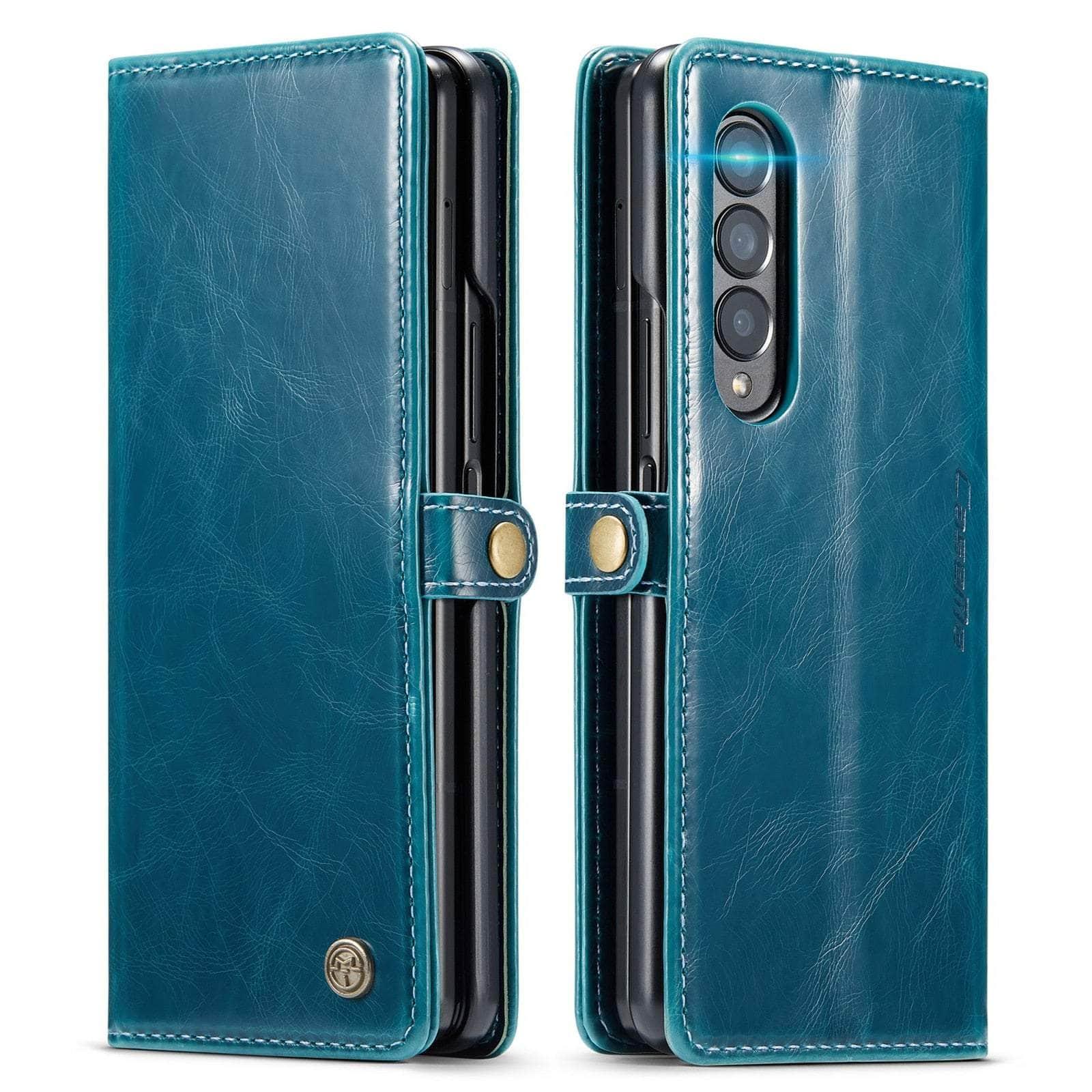 Casebuddy Blue / for Samsung Z Fold 3 Galaxy Z Fold 3  Full Protection Business Leather Case
