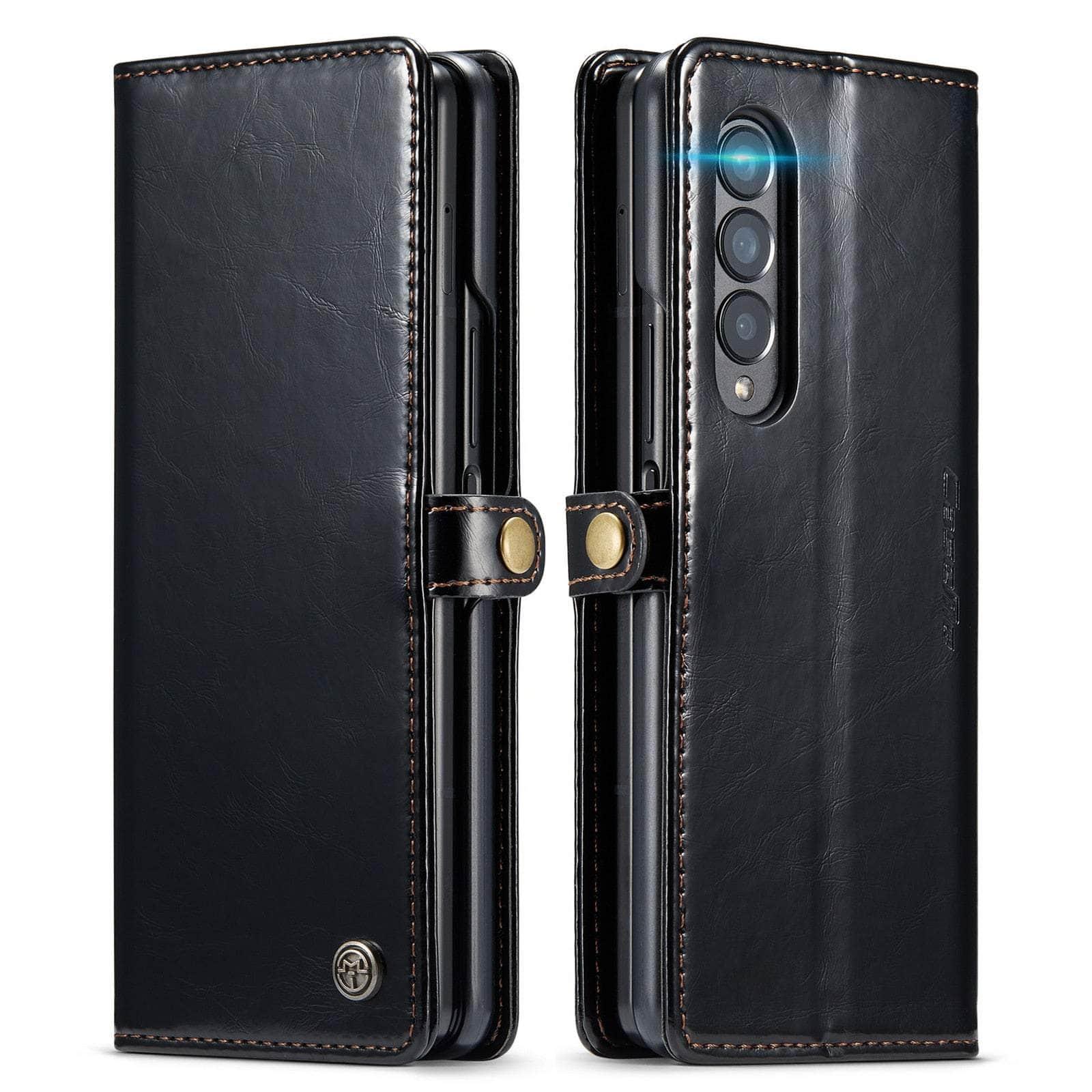 Casebuddy Black / for Samsung Z Fold 3 Galaxy Z Fold 3  Full Protection Business Leather Case
