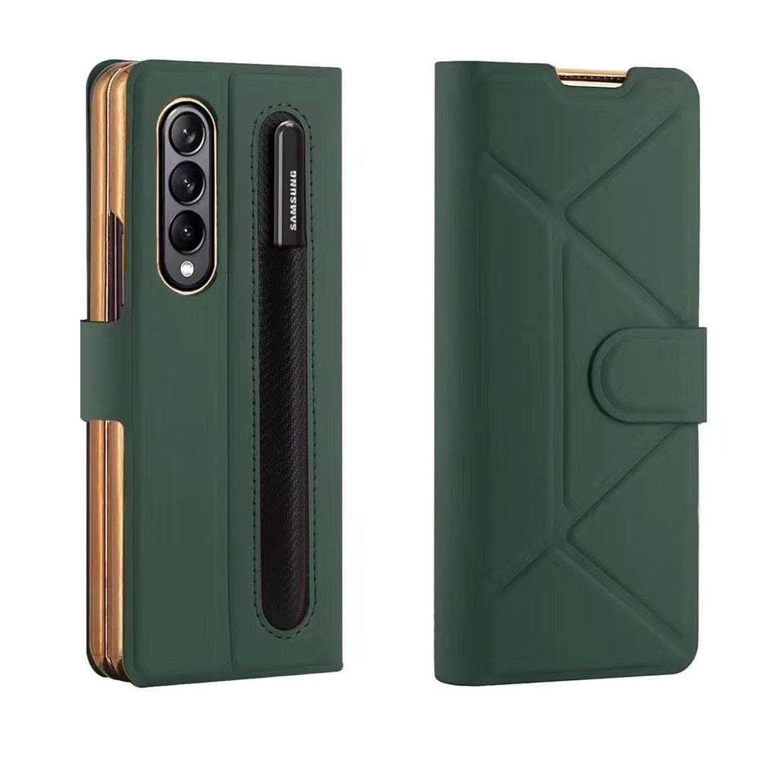 Casebuddy Moldel A Green / For Z Fold 4 Galaxy Z Fold 4 Leather Magnetic Flip Case