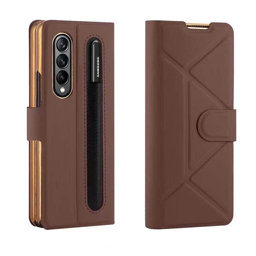 Casebuddy Moldel A  Brown / For Z Fold 4 Galaxy Z Fold 4 Leather Magnetic Flip Case