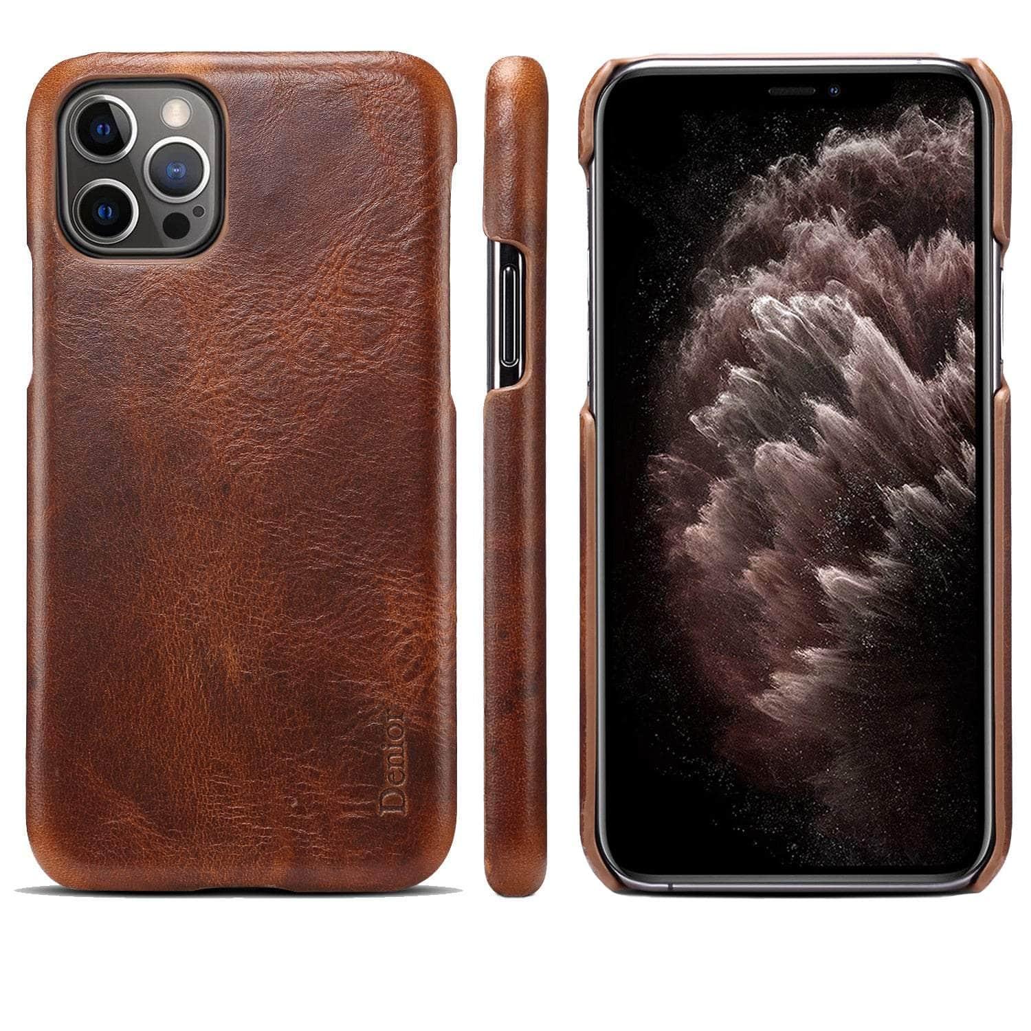 Casebuddy iPhone 14 Pro Max / Chocolate Genuine iPhone 14 Pro Max Leather Vintage Back Case