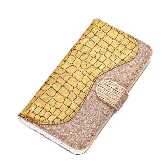 CaseBuddy Australia Casebuddy For iPhone SE 2022 / Gold Glitter iPhone SE 2022 Leather Case