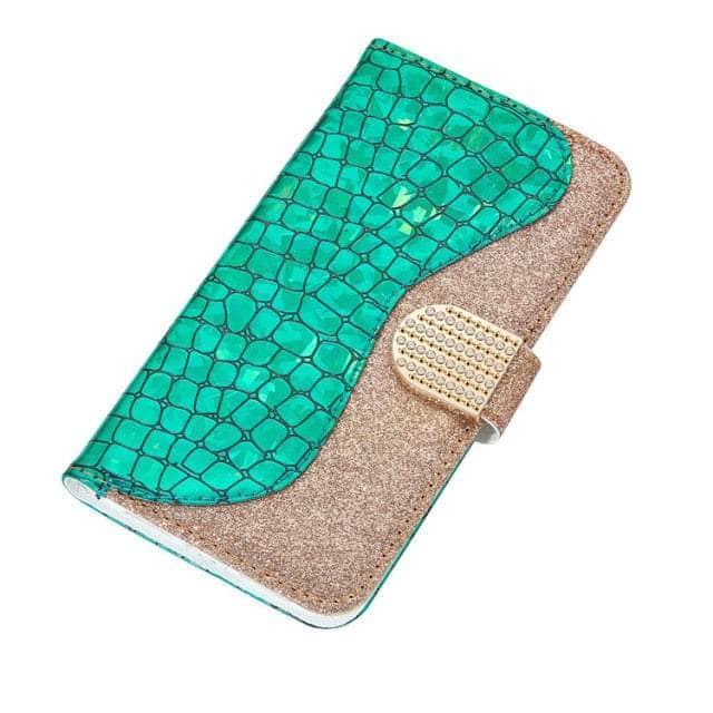 CaseBuddy Australia Casebuddy For iPhone SE 2022 / Light Green Glitter iPhone SE 2022 Leather Case