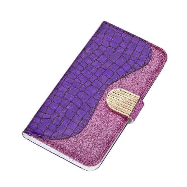 CaseBuddy Australia Casebuddy For iPhone SE 2022 / Purple Glitter iPhone SE 2022 Leather Case