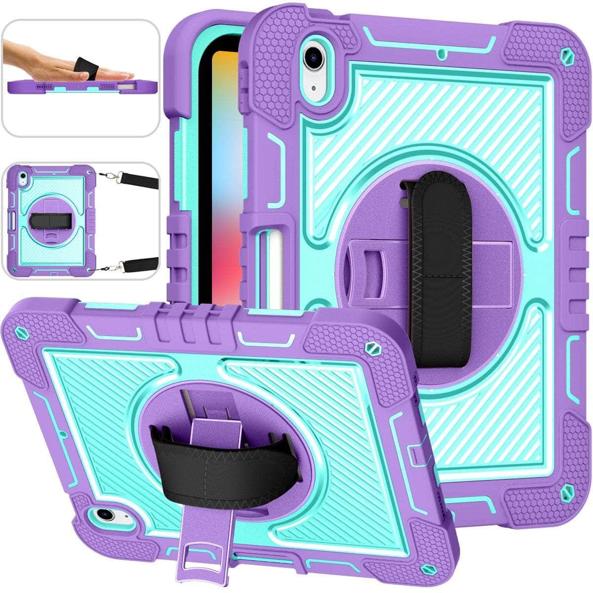 Casebuddy Purple Mint / iPad 10th 10.9 2022 iPad 10 2022 Pencil Holder 360 Hand Strap Rugged Cover