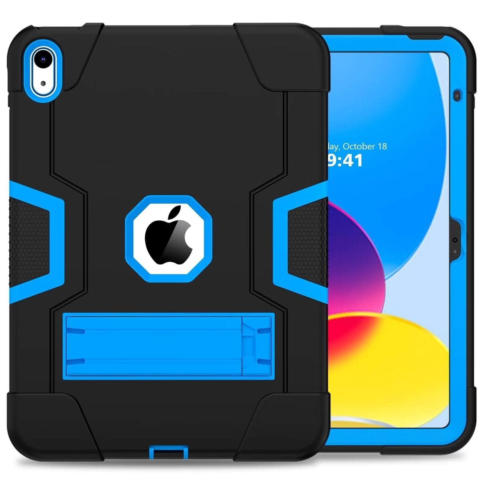 Casebuddy Black-Blue iPad 10 2022 Shockproof Kickstand Kid Silicone case