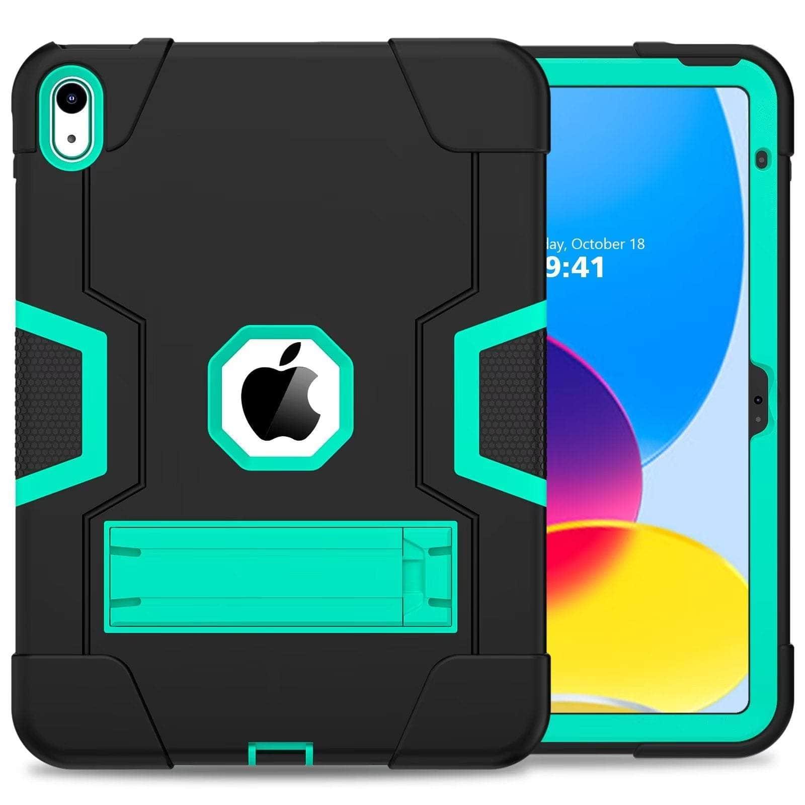 Casebuddy Black-Mint iPad 10 2022 Shockproof Kickstand Kid Silicone case