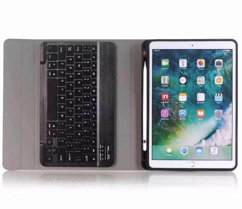 CaseBuddy Casebuddy iPad 9.7 5/6 Leather Look Split Bluetooth Keyboard Case with Pen Slot