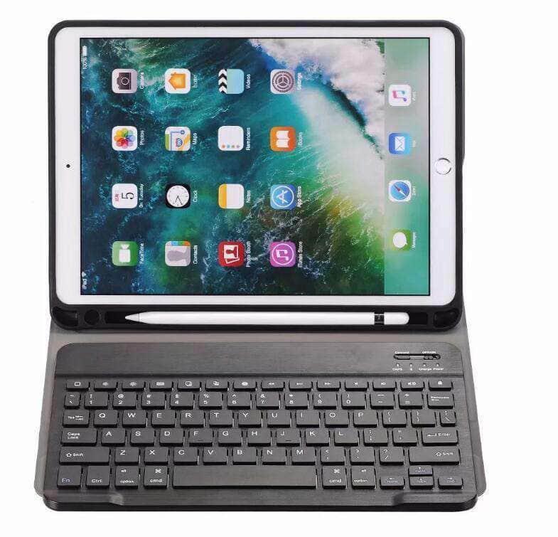 CaseBuddy Casebuddy iPad 9.7 5/6 Leather Look Split Bluetooth Keyboard Case with Pen Slot