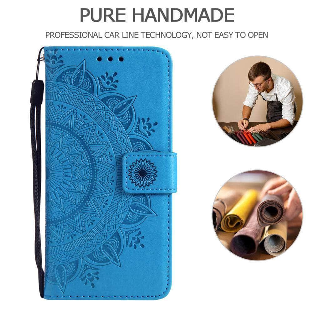 Casebuddy iPhone 13 Pro Embossed Mandala Flower Case iPhone Leather Wallet Flip Case