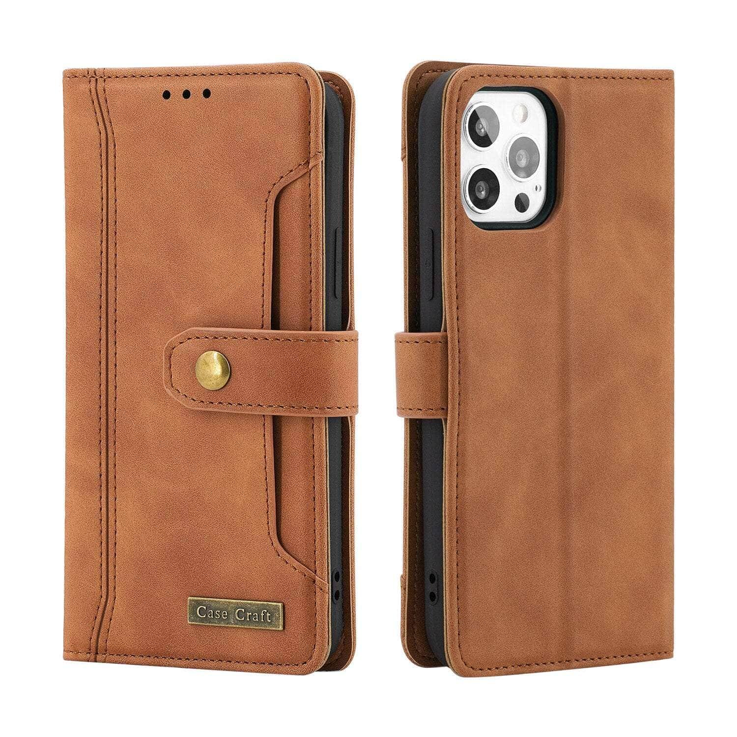 Casebuddy Brown / iPhone 14 Max iPhone 14 Max Wallet Leather Card Slot Case