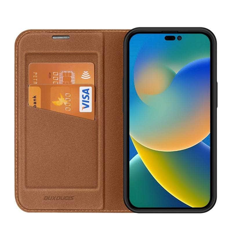 Casebuddy Brown Case / For iPhone 14 Plus iPhone 14 Plus Magnetic Folio Leather Flip Wallet Stand