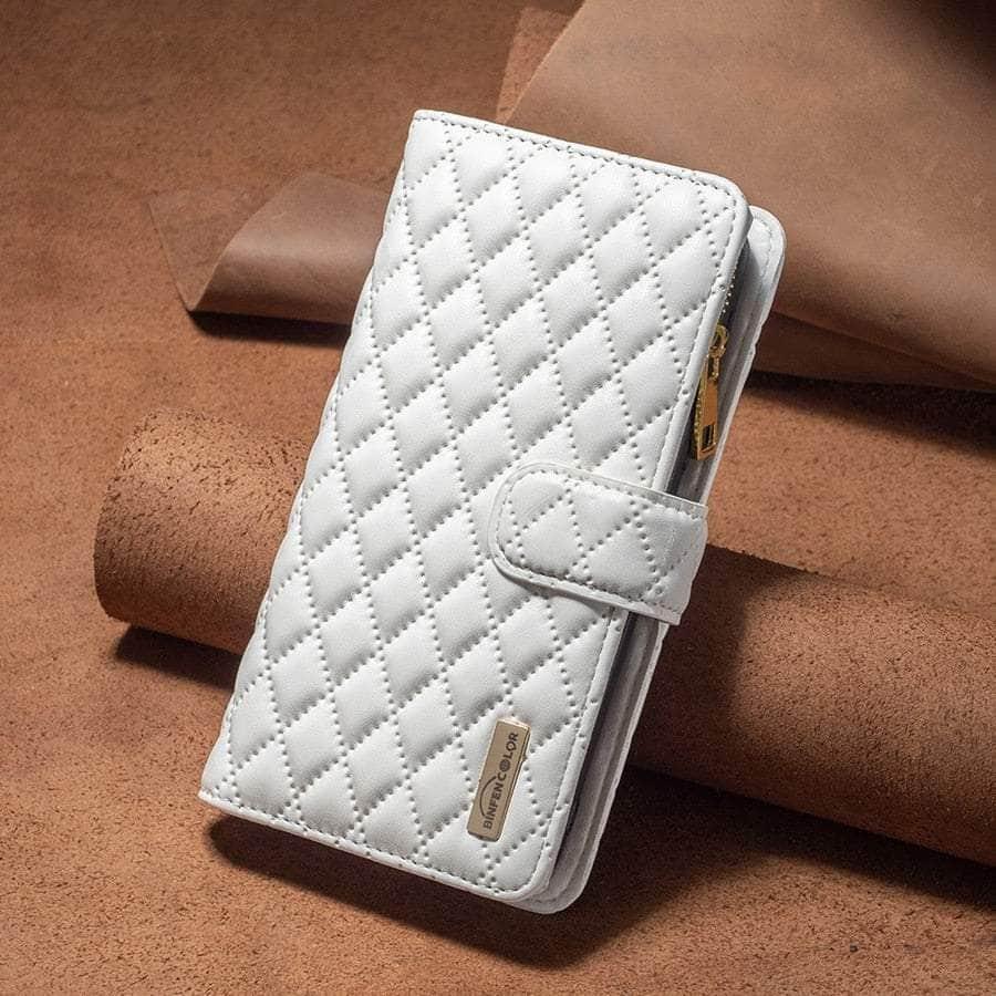 Casebuddy White / iPhone 14 Pro Max iPhone 14 Pro Max Flip Zipper Leather Case
