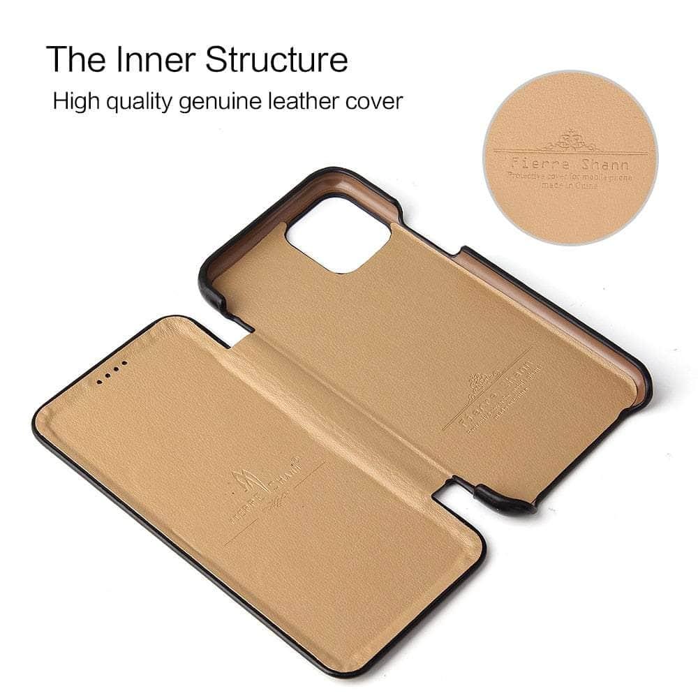 Casebuddy iPhone 14 Pro Max Genuine Leather Magnet Flip Case