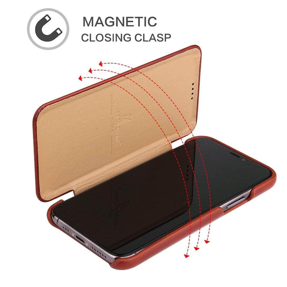 Casebuddy iPhone 14 Pro Max Genuine Leather Magnet Flip Case