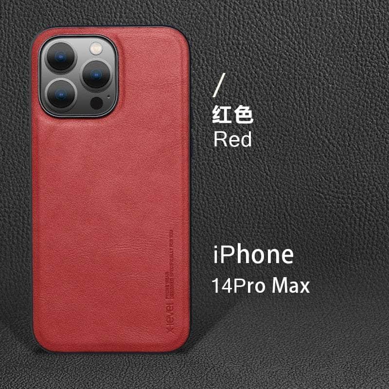 Casebuddy Red / For Iphone 14 ProMax iPhone 14 Pro Max Vintage Leather TPU Cover