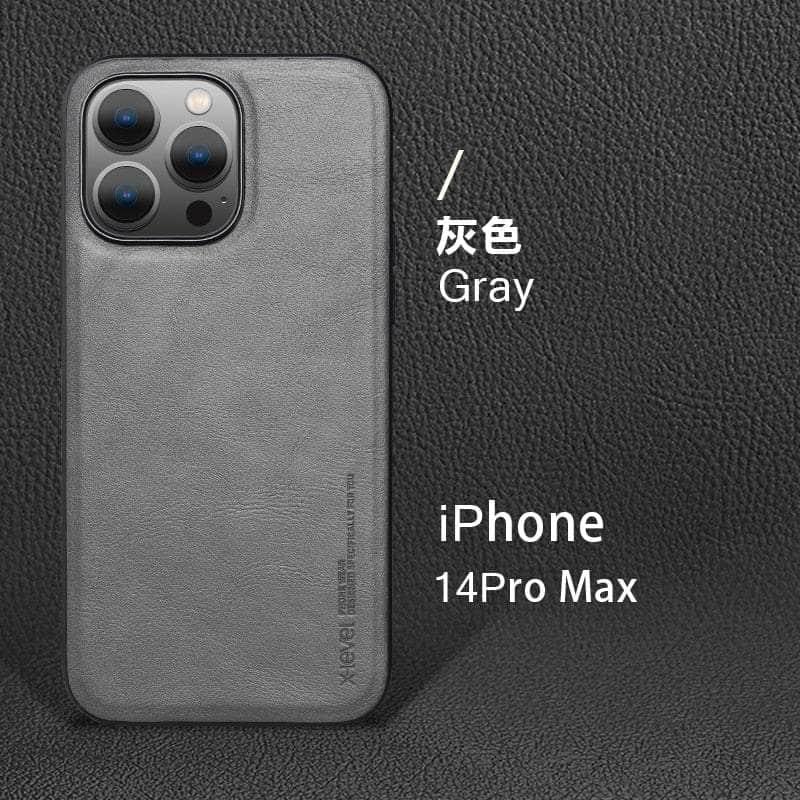 Casebuddy Gray / For Iphone 14 ProMax iPhone 14 Pro Max Vintage Leather TPU Cover