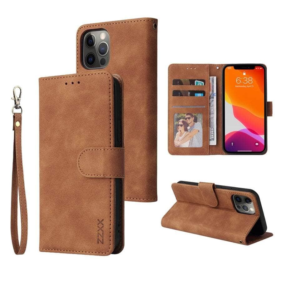 Casebuddy Brown / iPhone 14 Pro Max iPhone 14 Pro Max Wallet Lanyard Credit Card Case