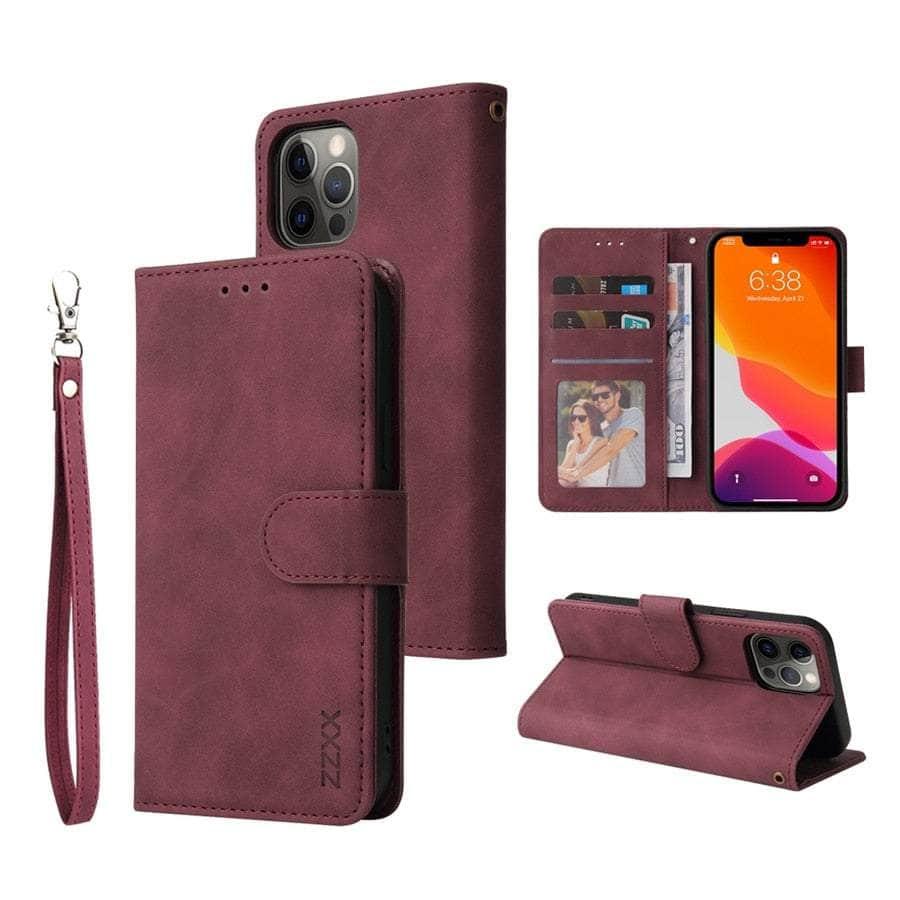 Casebuddy Wine red / iPhone 14 Pro Max iPhone 14 Pro Max Wallet Lanyard Credit Card Case