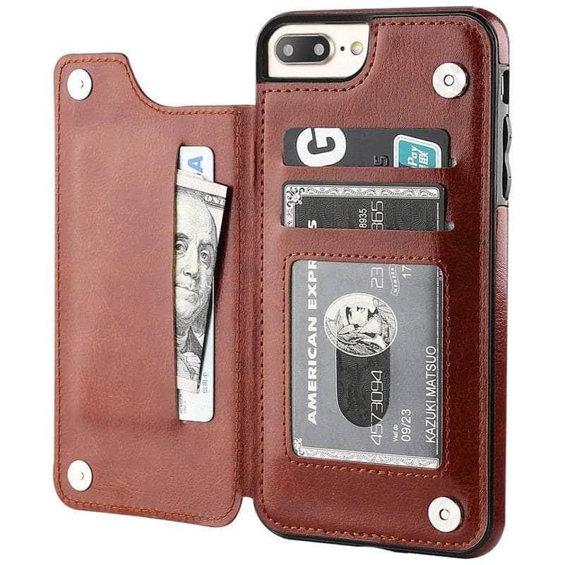 Casebuddy Phone 14 Pro(6.1) / Brown iPhone 14 Pro Slim Fit Leather Wallet Card Slots Flip Case